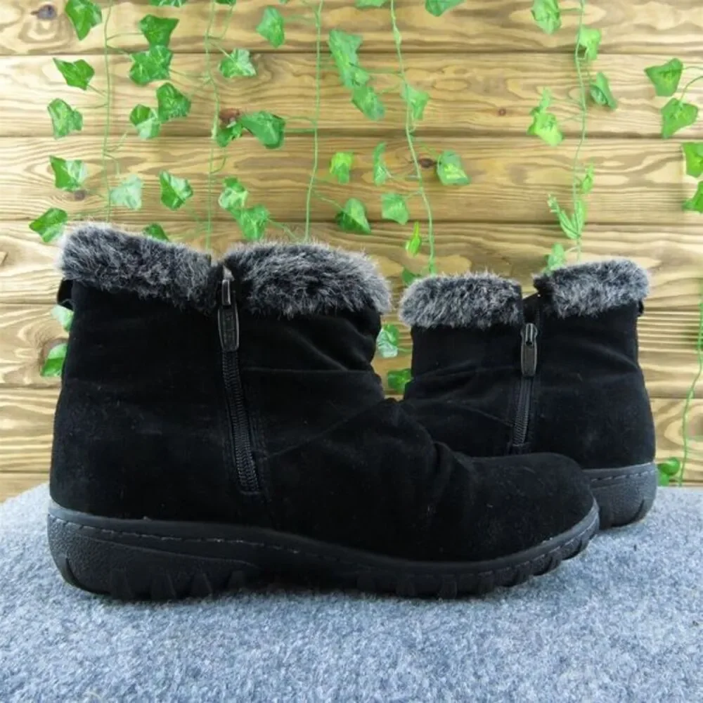 Khombu  Women Shearling Style Boots Black Leather‎ Zip Size 8 Medium